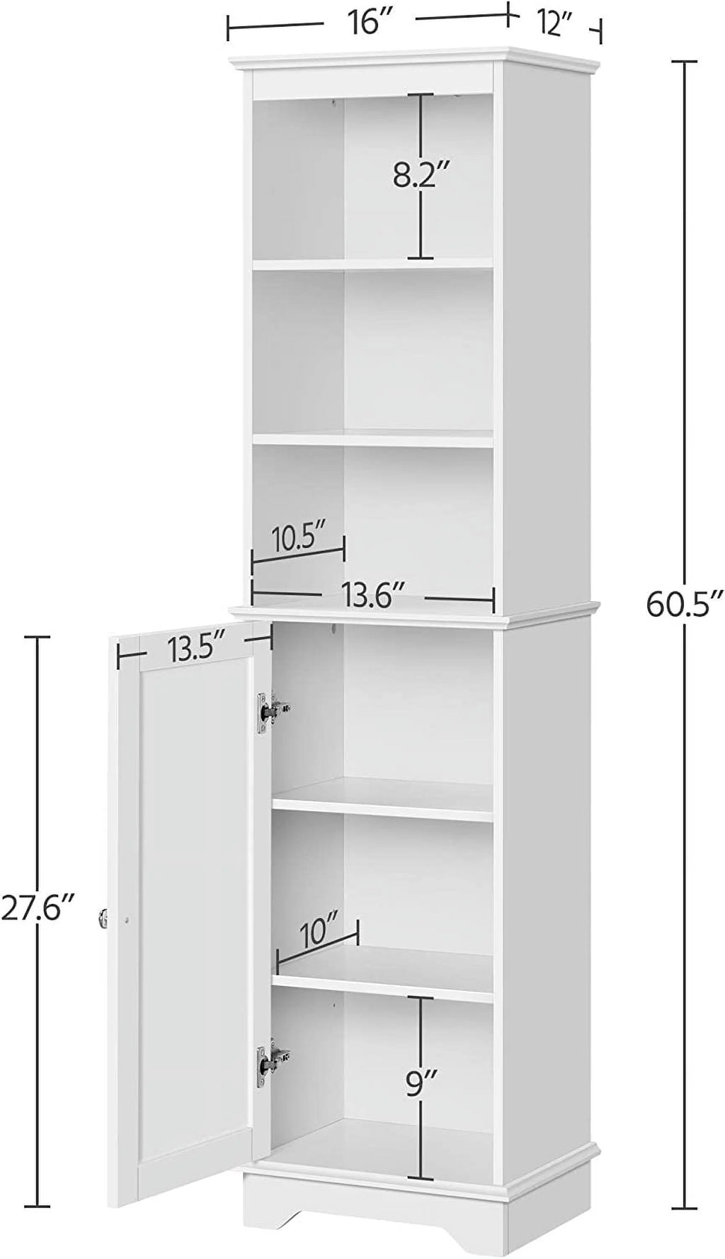 Tall White Bathroom Floor Cabinet with 3 Shelves G3134