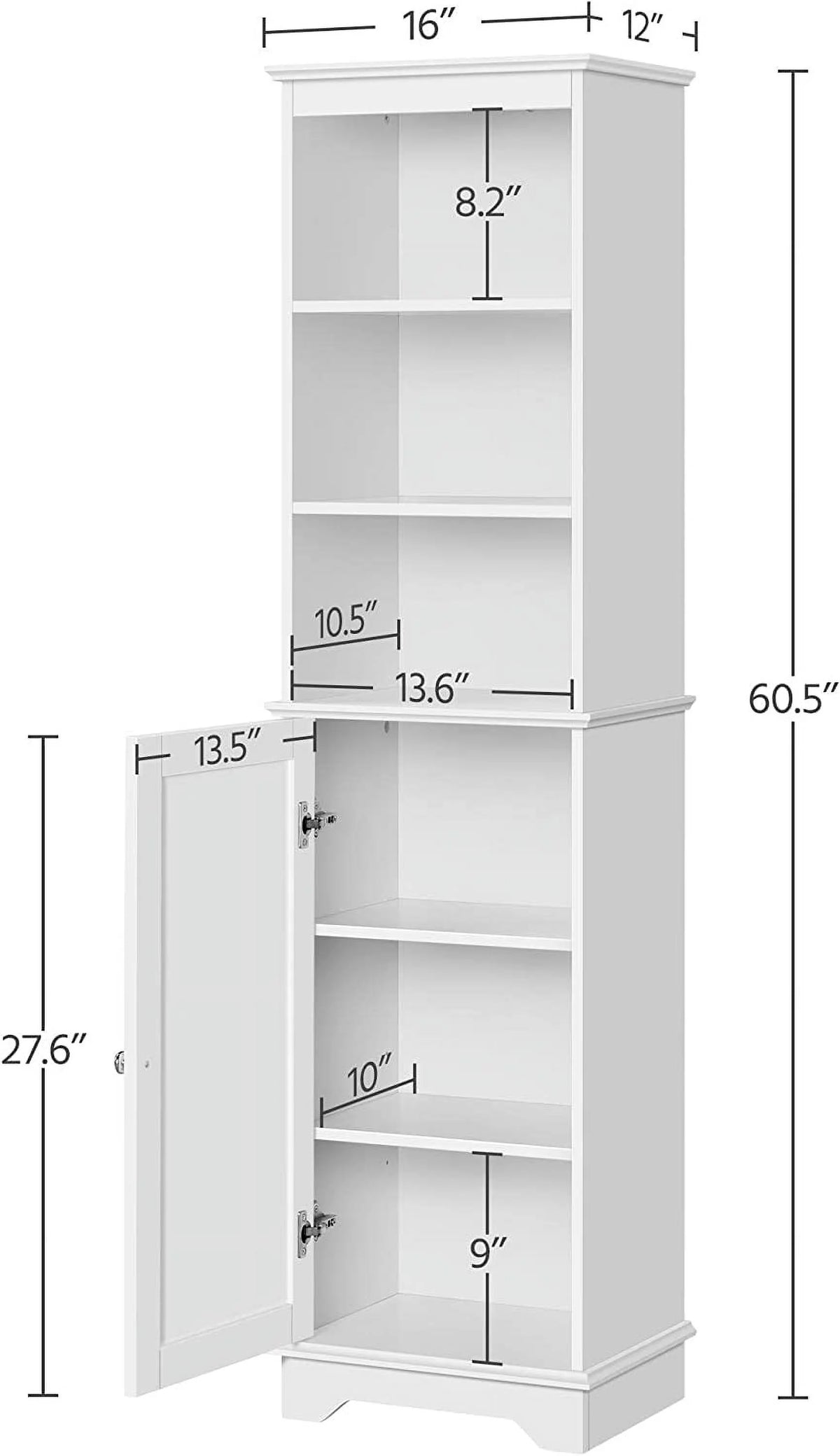 Tall White Bathroom Floor Cabinet with 3 Shelves G3134