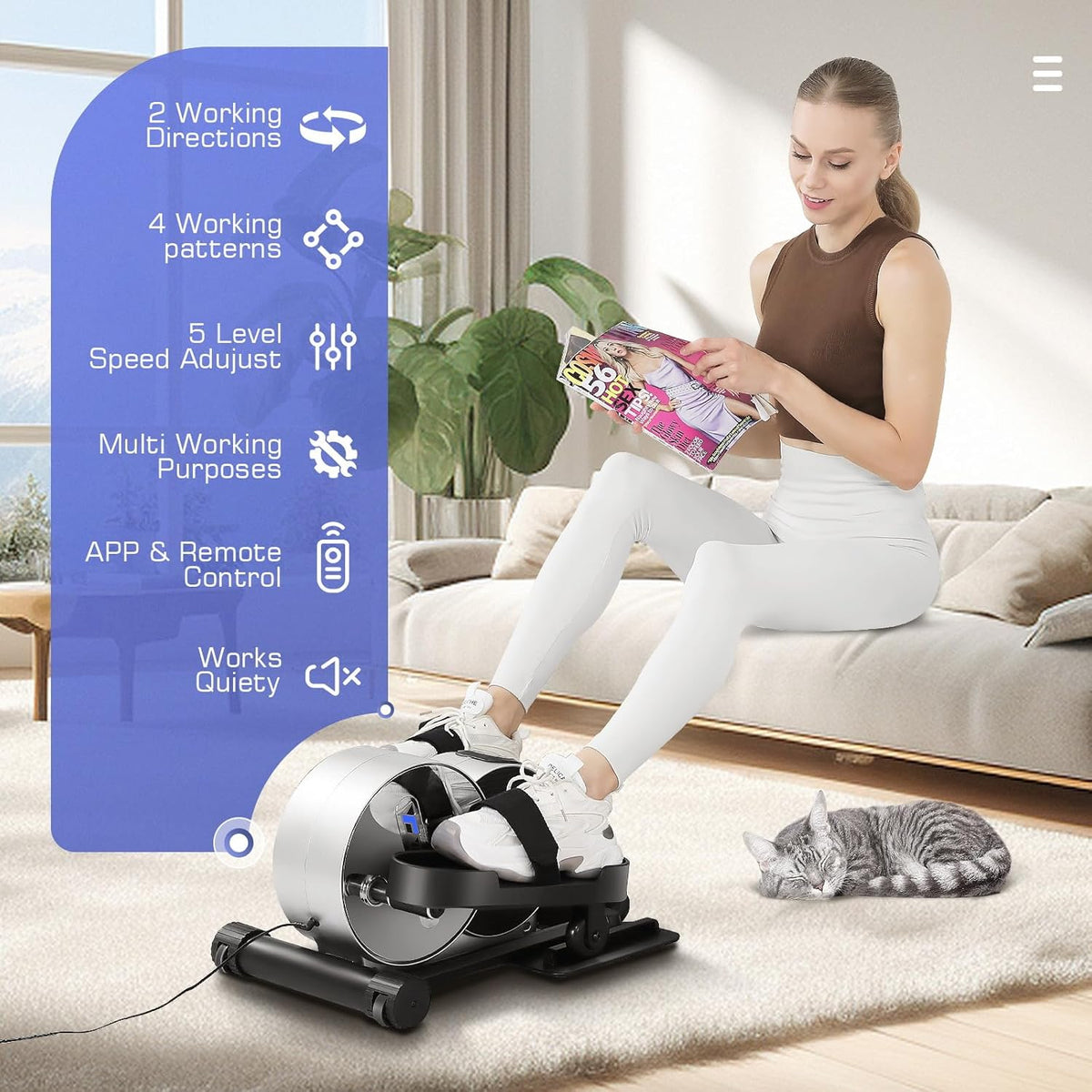 Under Desk Elliptical, Electric Seated Foot Pedal Exerciser with LCD Display Monitor, Remote Control M884