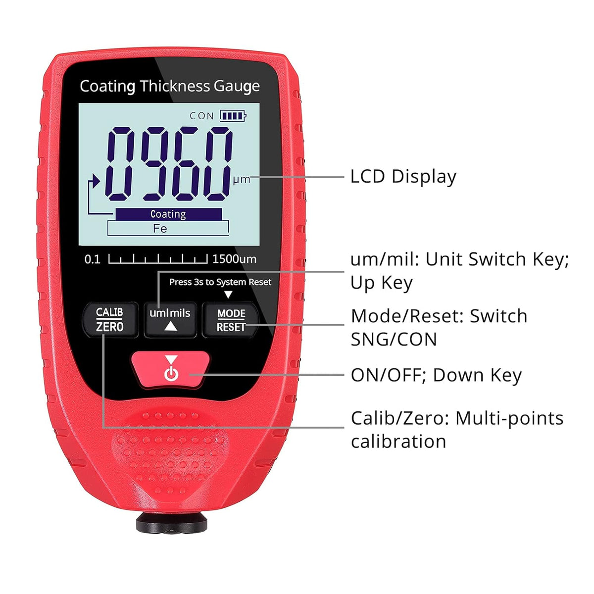 Paint Coating Thickness Gauge Meter Handheld with Backlight LCD D60153