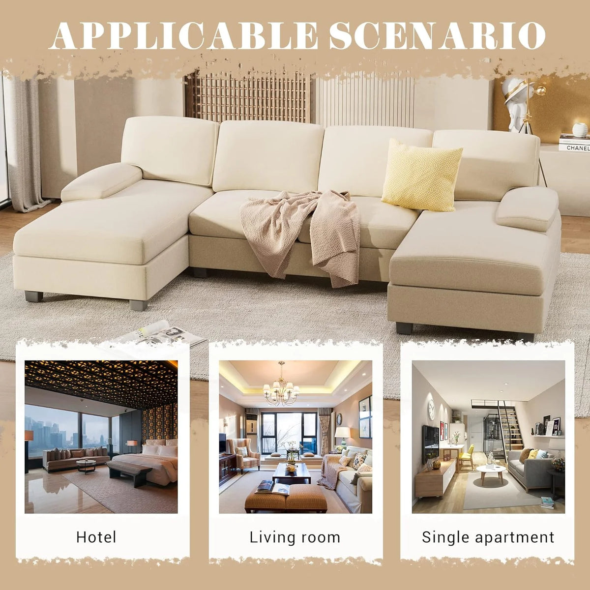White Modular Sectional Sofa Sleeper with Double Chaise C665