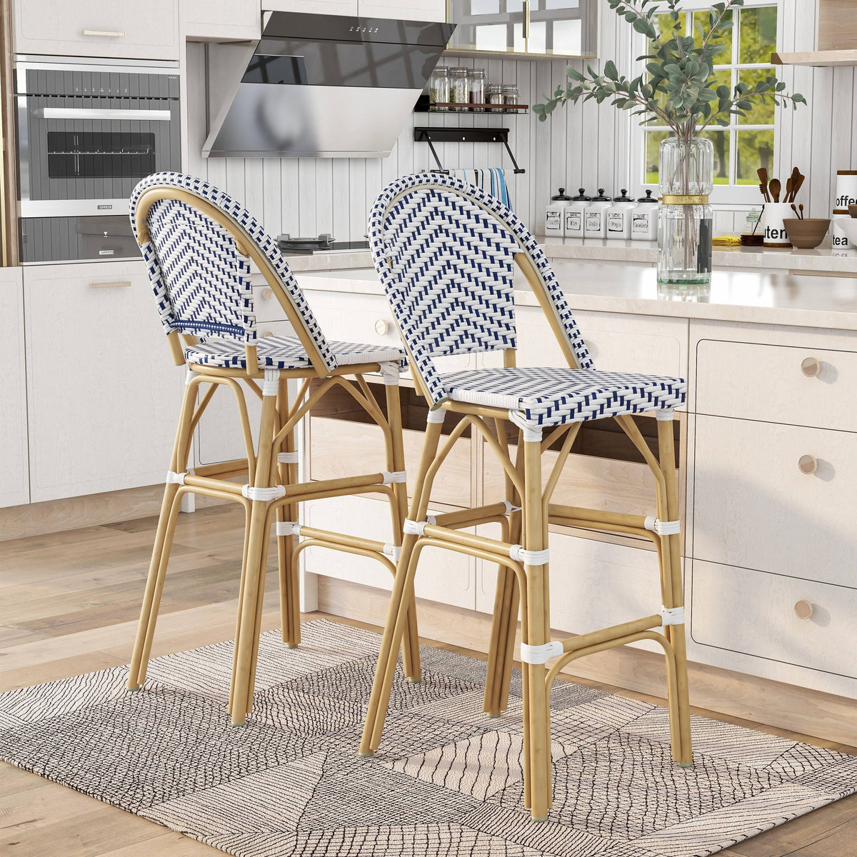 Navy & White Patio Bar Chairs (Set of 2) U15228