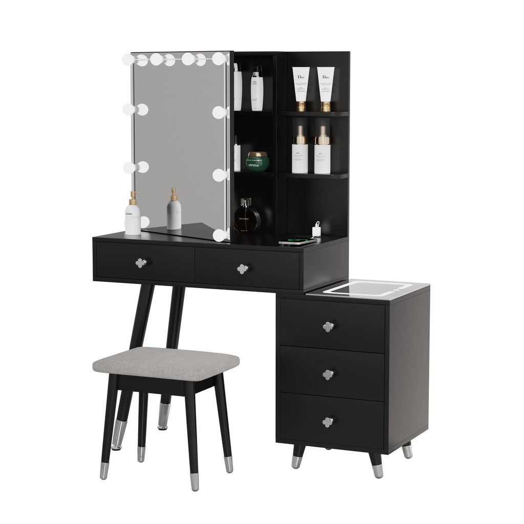 Black Vanity Table with Lighted Mirror O482