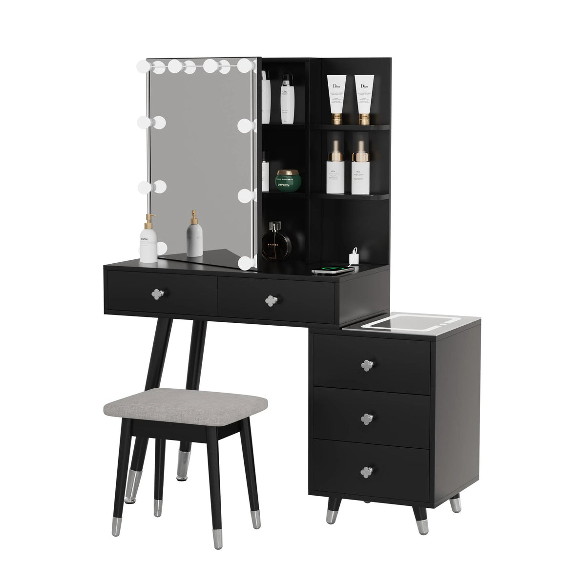 Black Vanity Table with Lighted Mirror O482