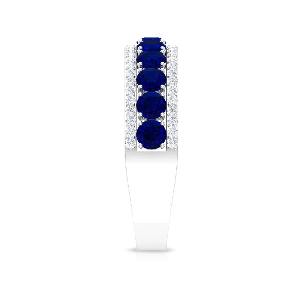 Blue Sapphire and Diamond Band Ring, 925 Sterling Silver U472541