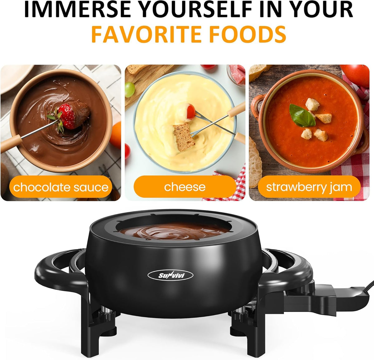 3 Quart Electric Non-Stick Fondue Pot Set with 8 Forks E59632