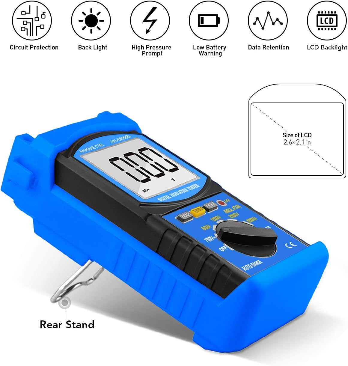 Digital Insulation Resistance Tester 5000V 200G ohms Auto Ranging Voltmeter N80824