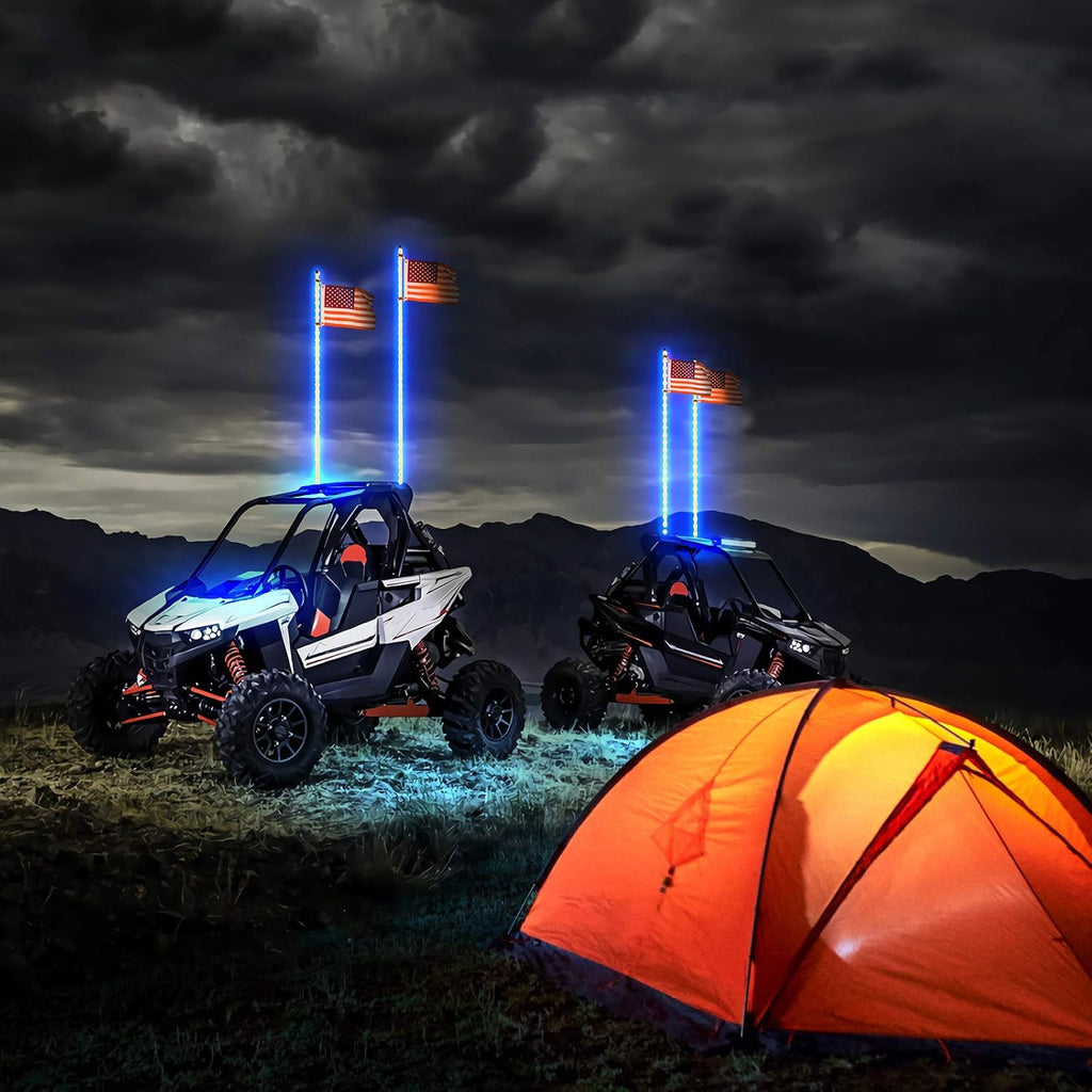 LED Whip Lights with Bluetooth and Flag Pole, 366+ Lighting Modes RGB, 2pcs 3ft O6108