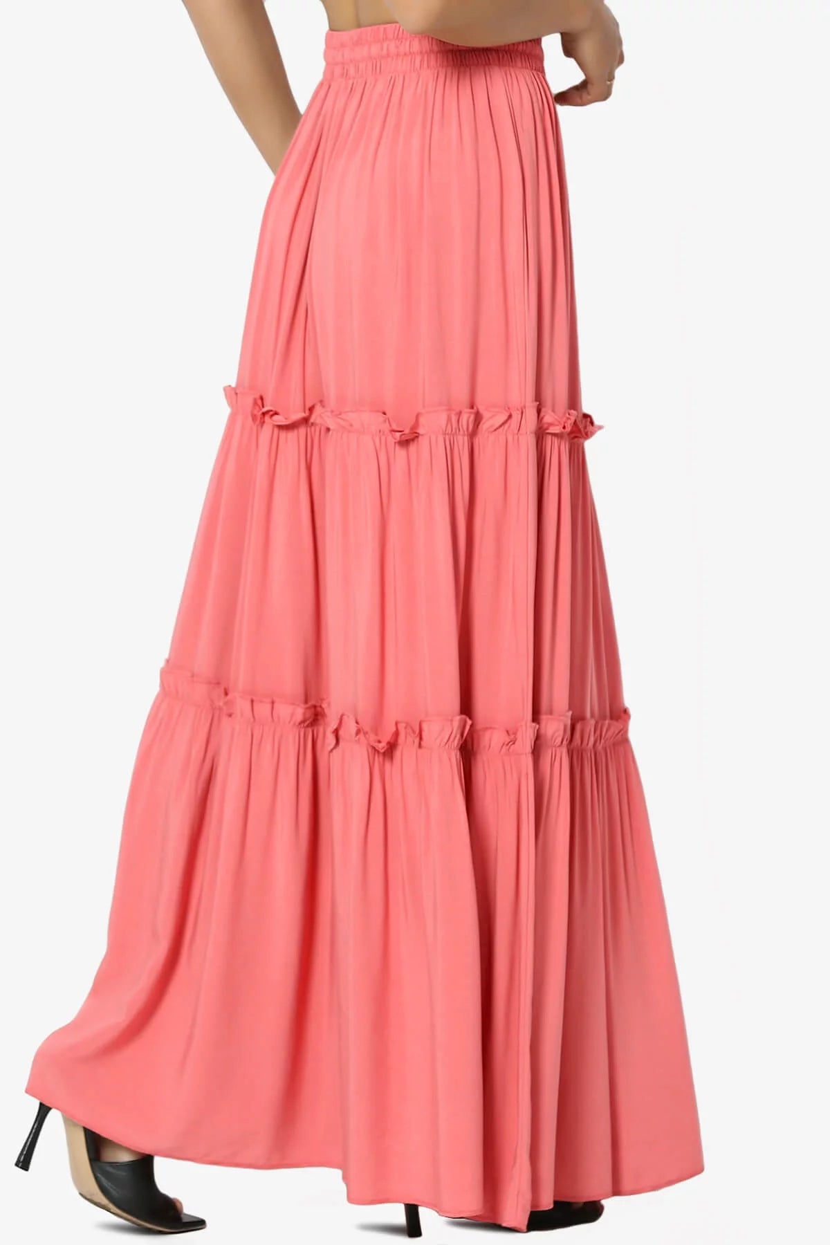Ruffle Tiered Drawstring High Rise A-Line Maxi Skirt Y28077