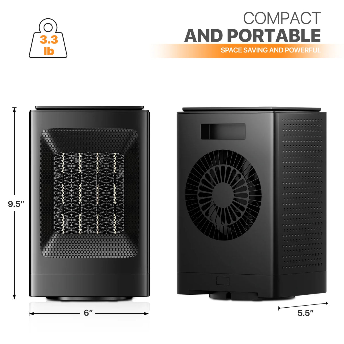 1500W PTC Electric Space Heater with Timer, Black C72849