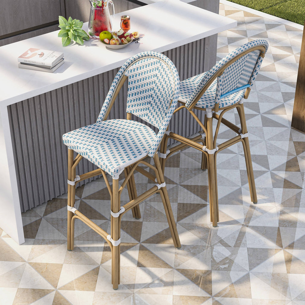 Navy & White Patio Bar Chairs (Set of 2) U15228