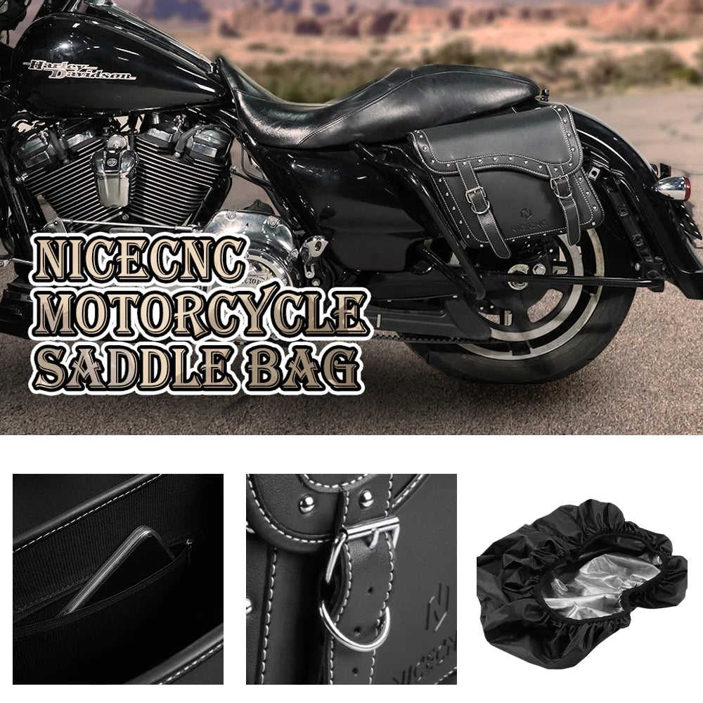 Large Black PU Leather Saddlebags 35L with Cup Holder T869