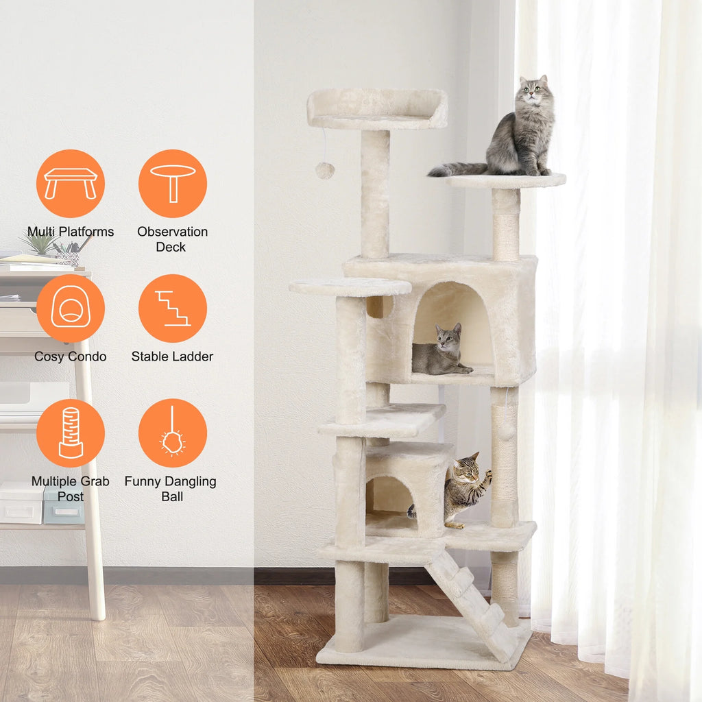 53" Cat Tree Tower with Scratching Board U8332
