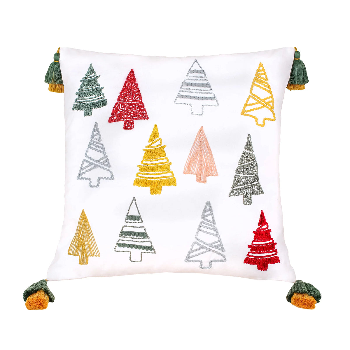 Multicolor 18in Embroidered Pillow With Tassel I4067