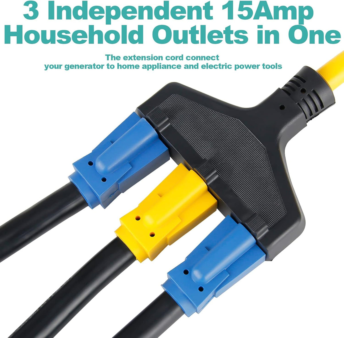 25ft Heavy Duty Generator Power Extension Cord with Cord Organizer, 3 Outlet 10 Gauge Flexible Power Cable Pack of 2 J883
