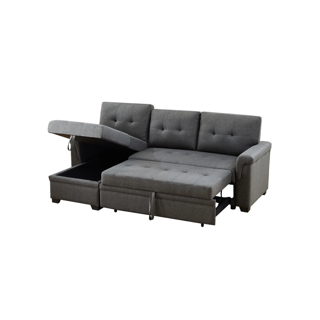 Light Gray Linen Reversible Sleeper Sectional Sofa with Storage Chaise D719