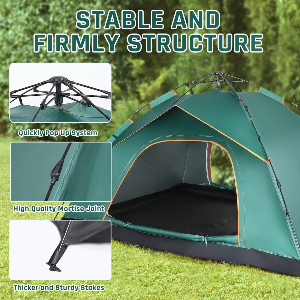 4 Person Pop up Camping Tent, Green R65217