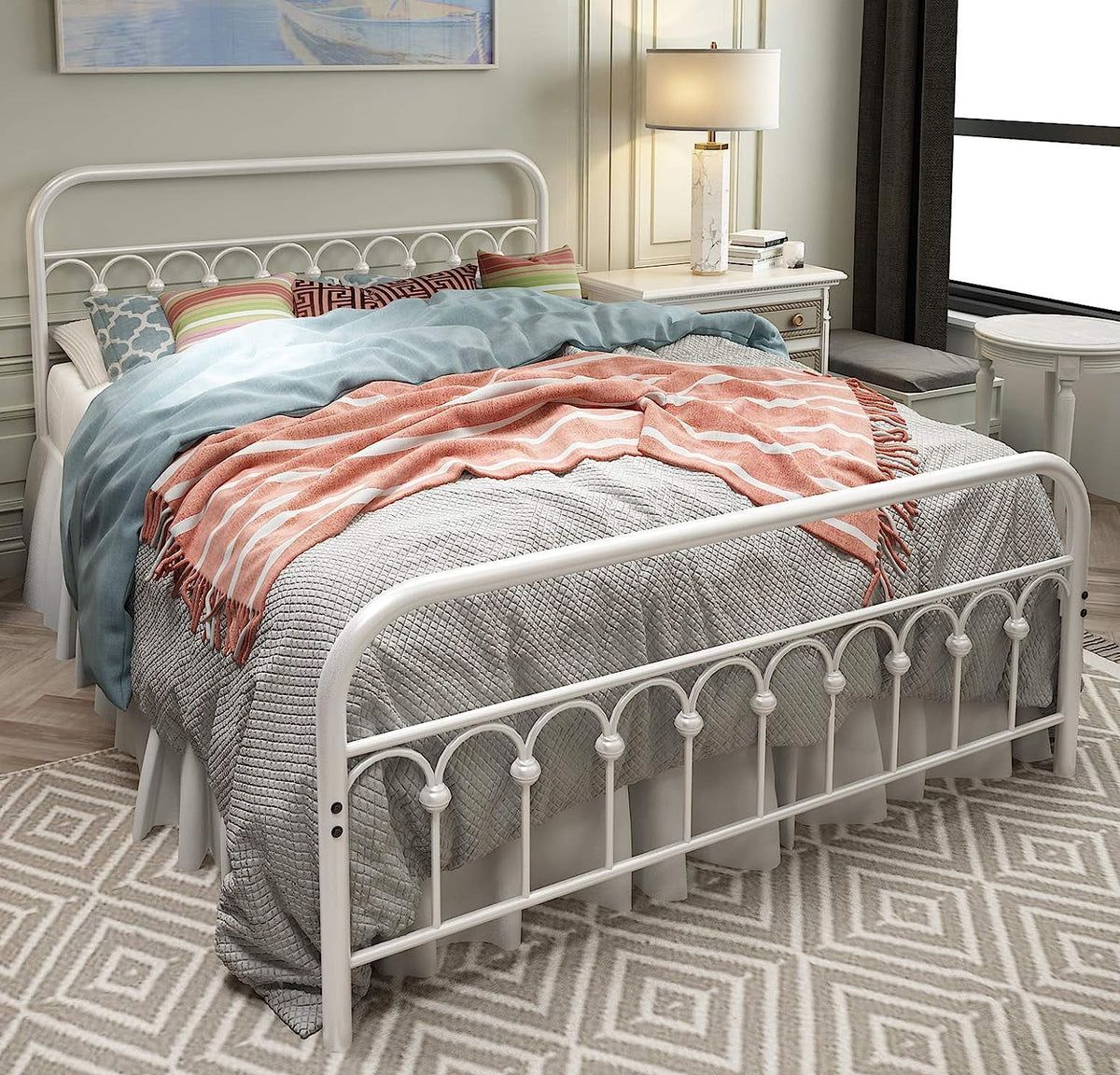 Full Size Metal Platform Bed Frame with Headboard and Footboard T808005