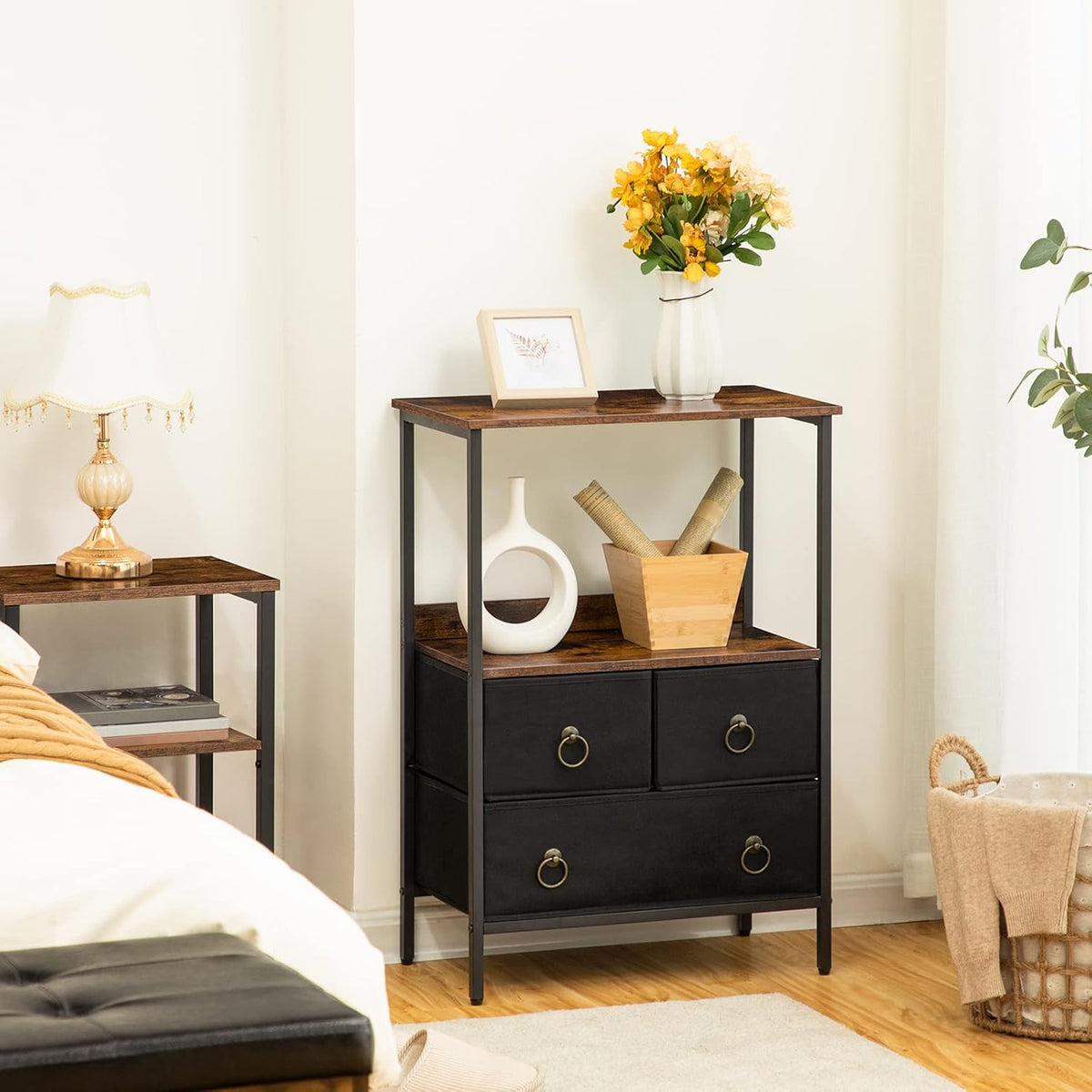 3 Drawer Steel Frame Storage Tower with Open Shelve Y1268