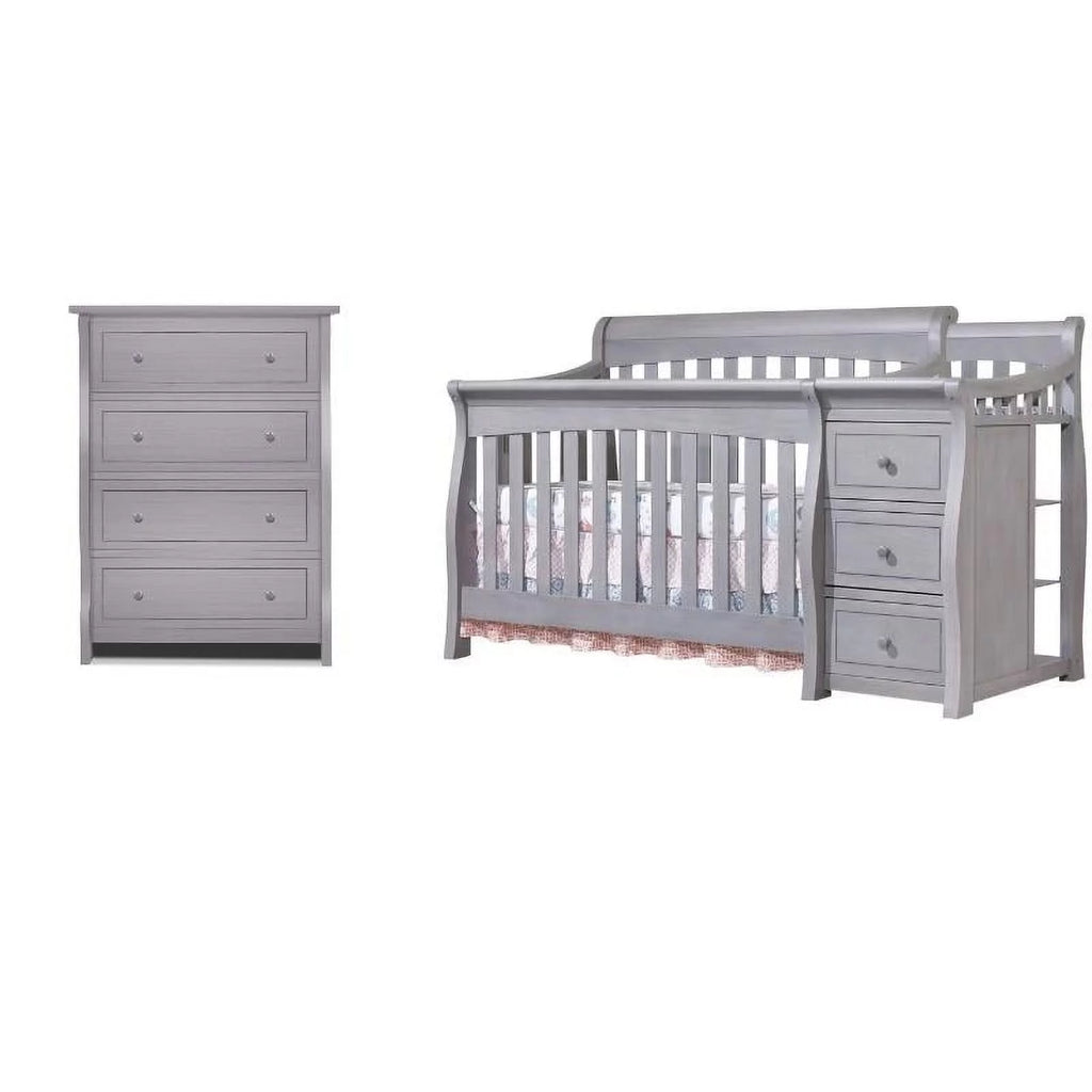 Gray Baby Crib with Changing Table and 4 Drawer Dresser Set U706