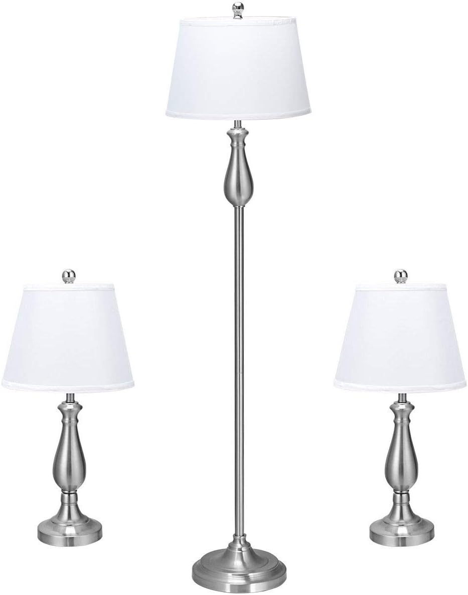 3 Pack Metal Table and Floor Lamp Set with Fabric Shade K7558