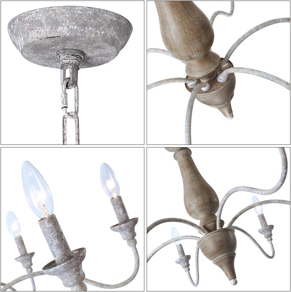 6 Light Rustic Candle Chandelier with Imitation Wood Finish O664147
