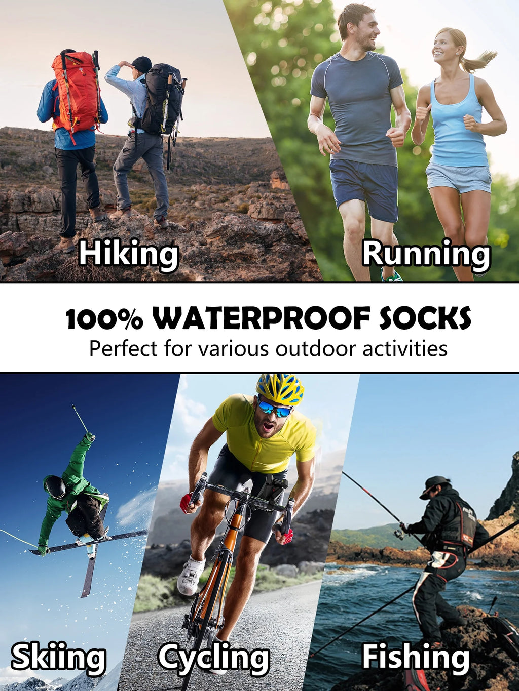 Waterproof Breathable Lightweight Cushioned Quarter Hiking Socks 1 Pair Small Black Orange T8754