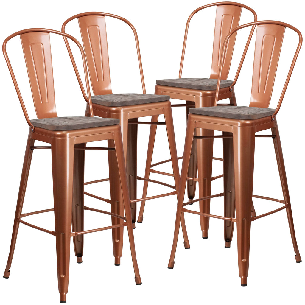 4 Pk. Metal Barstool with Back and Wood Seat - Copper N738