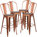 4 Pk. Metal Barstool with Back and Wood Seat - Copper N738