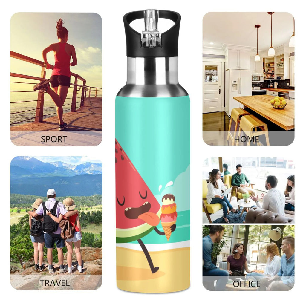 Watermelon Stainless Steel Insulated Water Bottle with Straw Lid X52654