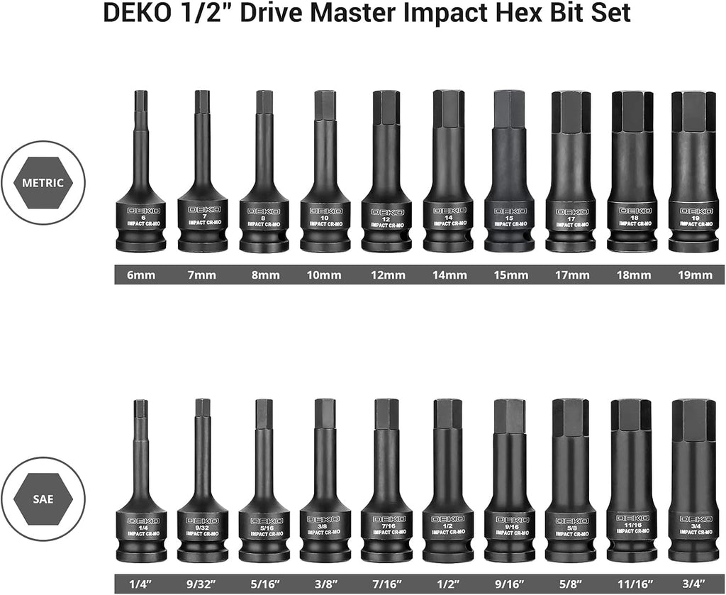 20 Piece Cr-Mo Steel Impact Hex Bit Set with Storage Case D422057