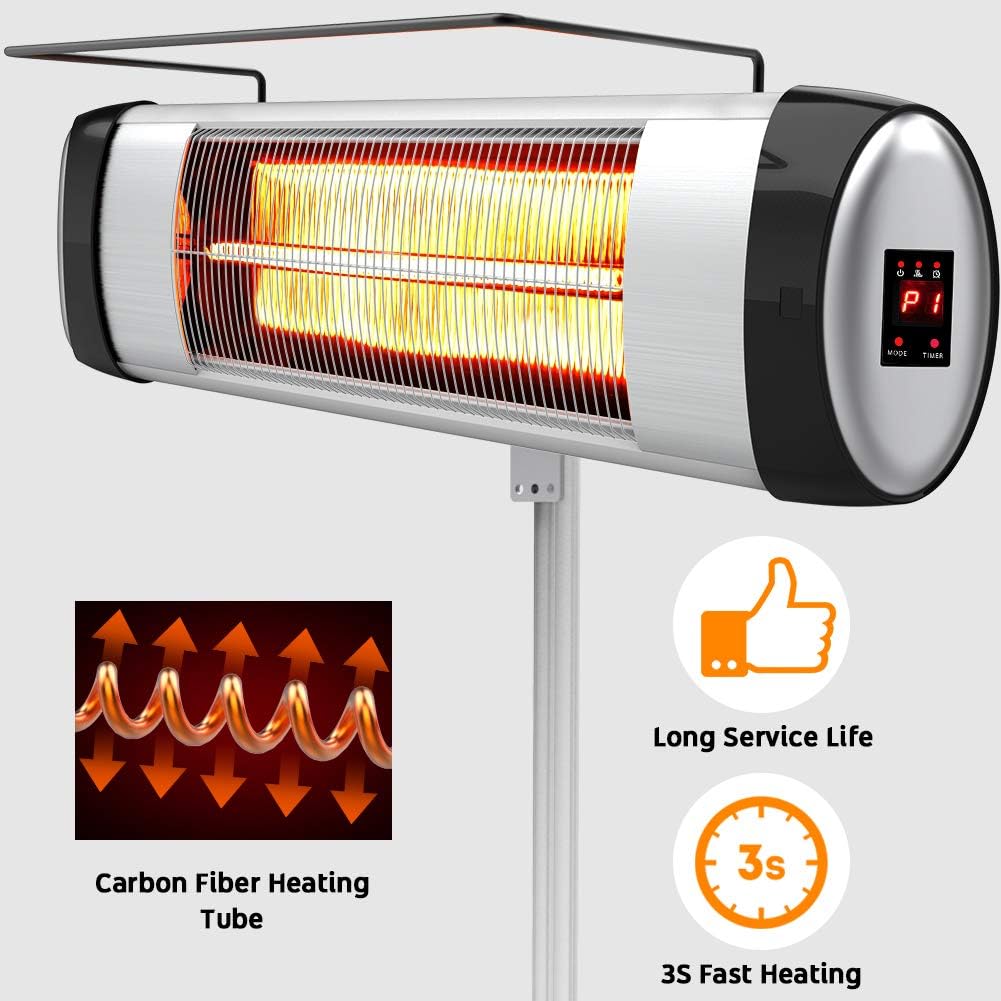 Electric Infrared Patio Heater, Freestanding with Remote Control and 24H Timer A682850