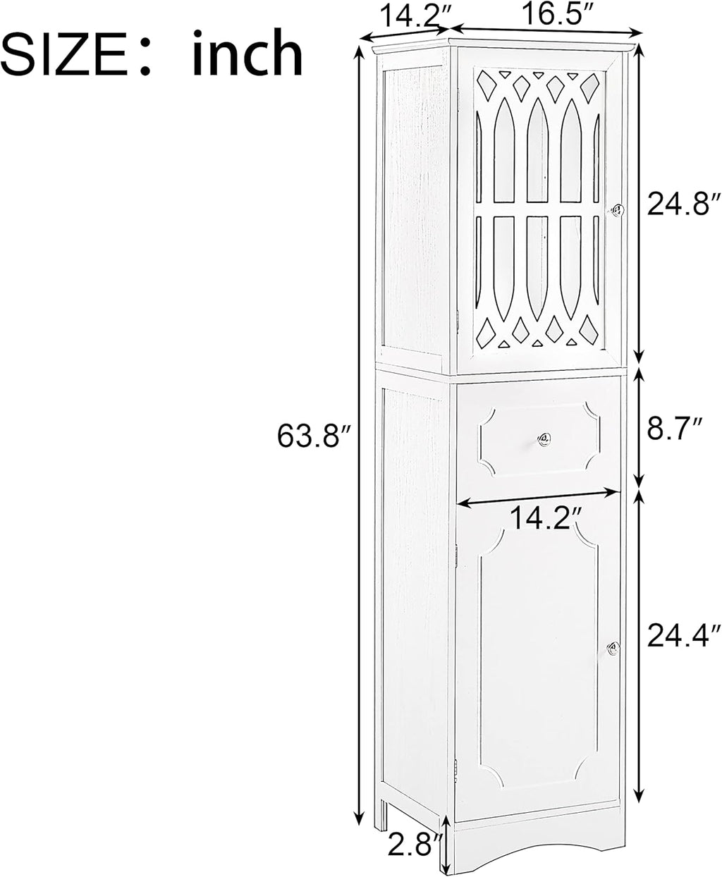 White 16.5" L x 14.2" W x 63.8" H Bathroom Storage Cabinet O78535