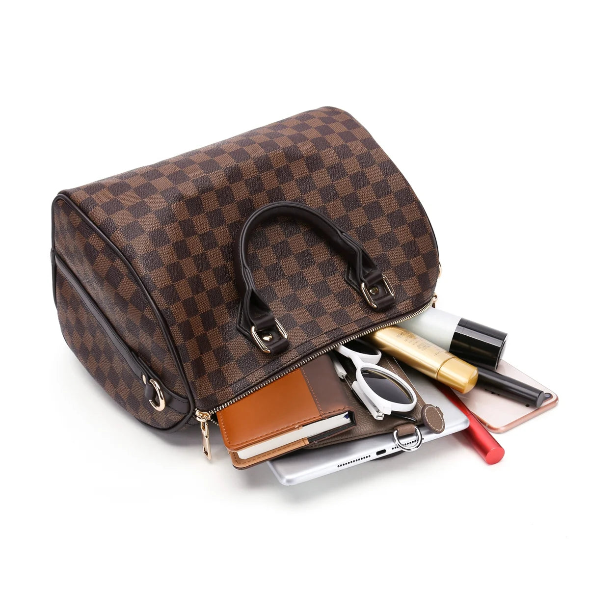 Checkered Crossbody Bag with Inner Pouch L1082