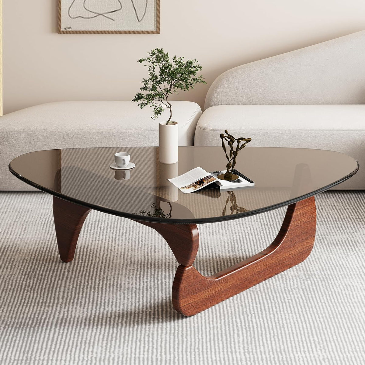 Glass Coffee Table with Solid Wood Base and Tempered Glass Top X284833