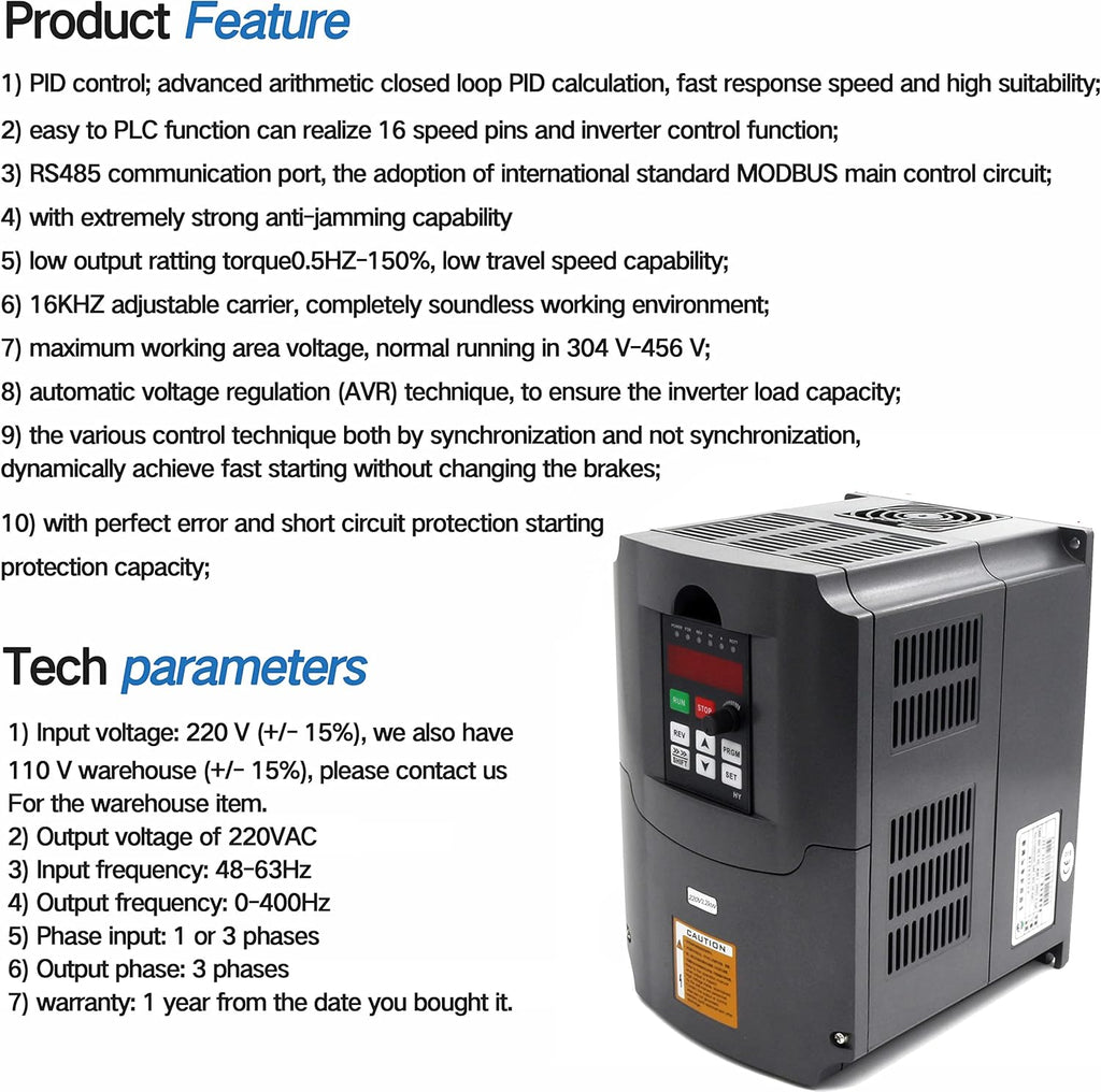 2.2KW 220V VFD Drive Inverter Frequency Converter Single Phase Input 3 Phase Output U246036