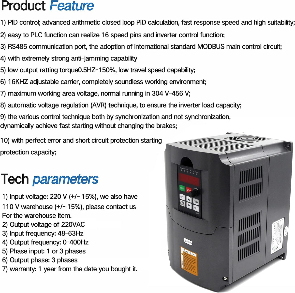 2.2KW 220V VFD Drive Inverter Frequency Converter Single Phase Input 3 Phase Output U246036