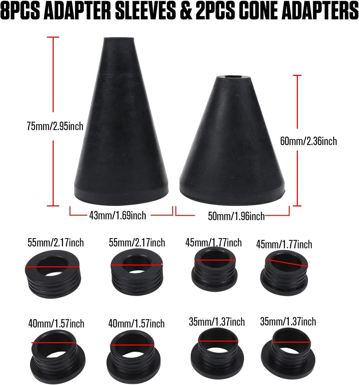 Coolant Vacuum Refill Kit with 2 Tapered Rubber Adapters, 8 Replaceable Adapter Sleeves, Pack of 2 N5833