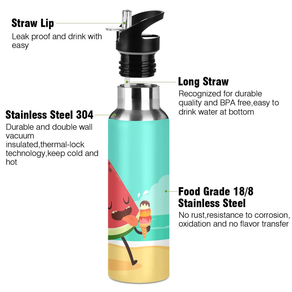Watermelon Stainless Steel Insulated Water Bottle with Straw Lid X52654