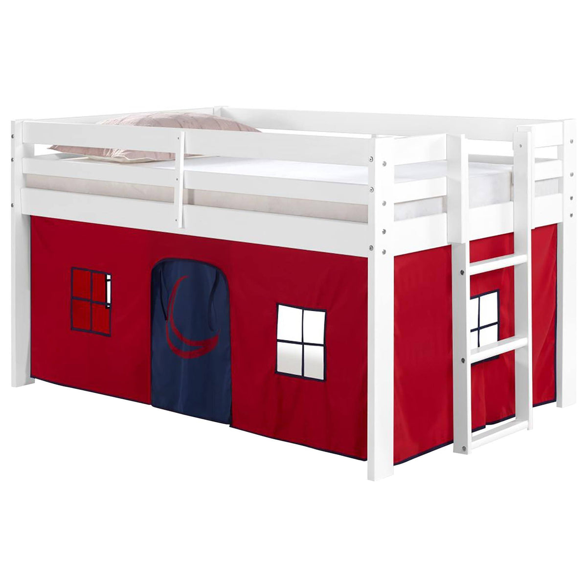 White Twin Junior Loft Bed with Playhouse Tent K243