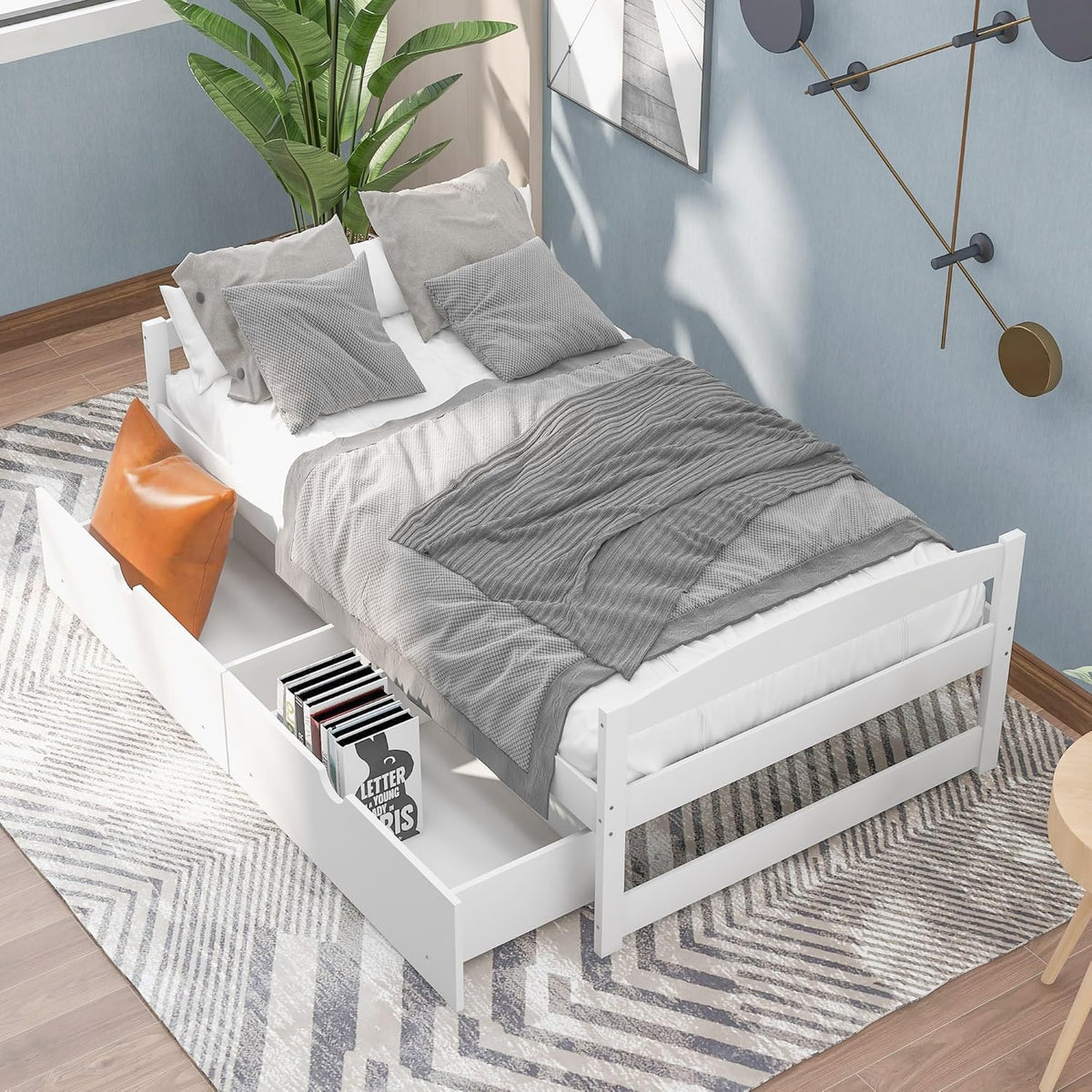 White Twin Size Wood Daybed with 2 Drawers M16373