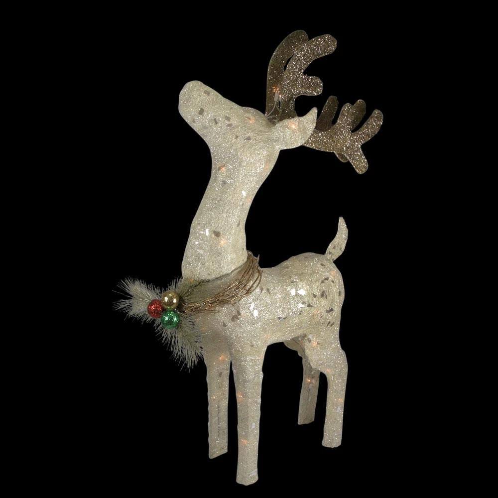 Sparkling White Lighted Sisal Reindeer Yard Art P3171