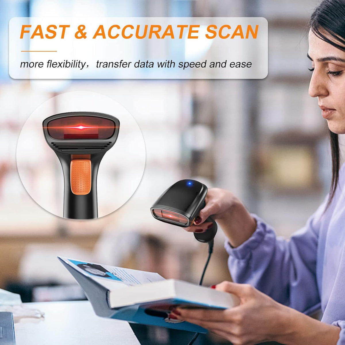 Handheld 1D Barcode Scanner with USB Cable Pack of 2 V563684