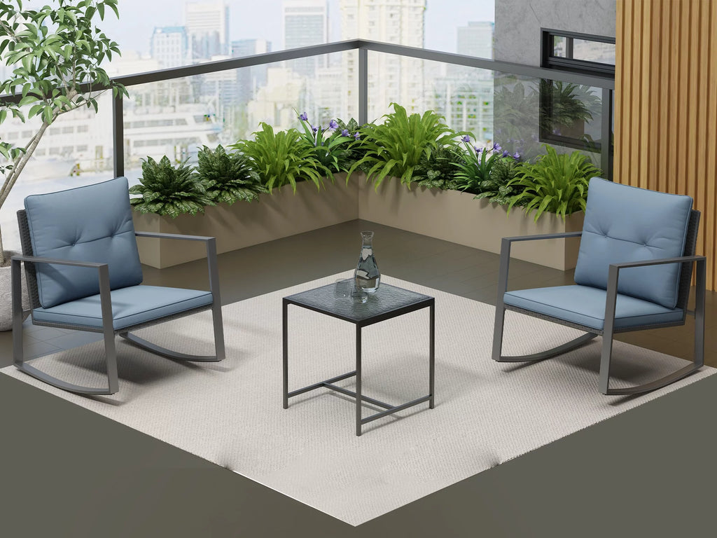 3-Piece Bistro Outdoor Cafe Furniture Set with Glass Table Grey X710828