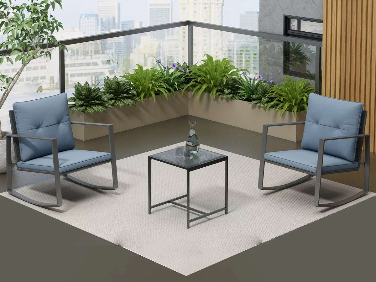 3-Piece Bistro Outdoor Cafe Furniture Set with Glass Table Grey X710828