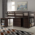 Twin Size Espresso Loft Bed with Desk and Storage Cabinet R8502