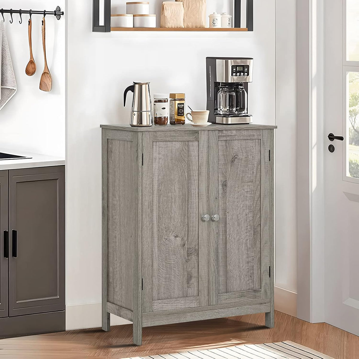 Grey Storage Cabinet with 4 Doors and Adjustable Shelf A126228