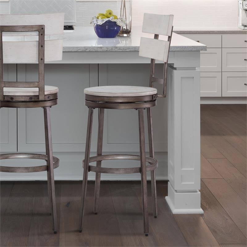 Distressed White Metal Swivel Bar Stool H732144
