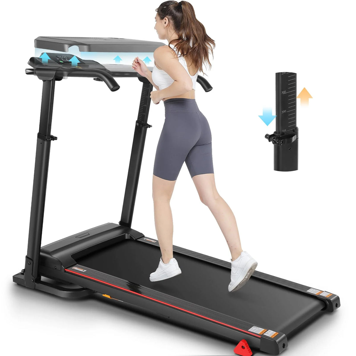 Folding Treadmill with Removable Desk, Adjustable Height, 300lb Weight Capacity, White Y455