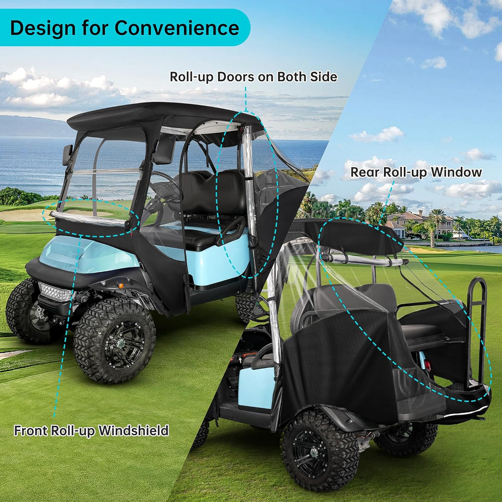 4 Passenger Golf Cart Enclosure with 4-Sided Clear Window 420D Rain Cover Z81044